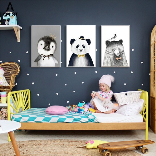 Canvas Print Wall Art Cartoon Animal Poster Nursery Painting Baby Kid Decoration