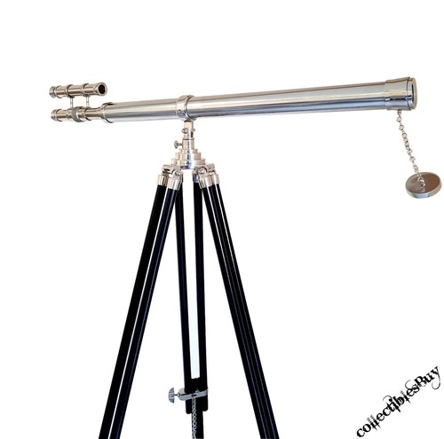 Vintage Floor Standing Brass Telescope Harbor Master Retro Maritime Nickel 65/"