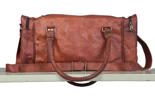 Large Brown Leather Goat Hide Carry On Duffle Weekend Luggage Travel Bag Nice