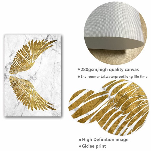Abstract Marble Golden Wings Canvas Painting Modern Wall Art Poster Nordic Print
