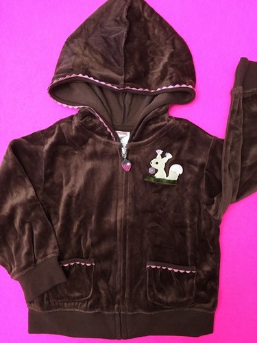 NWT GYMBOREE GIRLS 3T 3 YEARS PRETTY IN PLUMS BROWN VELOUR HOODIE SQUIRREL PINK