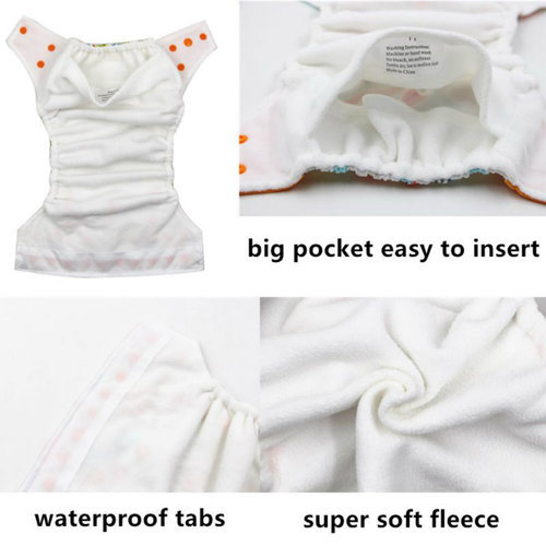 Reusable OS KaWaii Ultra Soft Cloth Diapers 6 Diapers+6 Inserts 8-36 lbs Warm