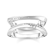 Thomas Sabo Jewelry Women's Silver Ring Wave with White Stones TR2382-051-14
