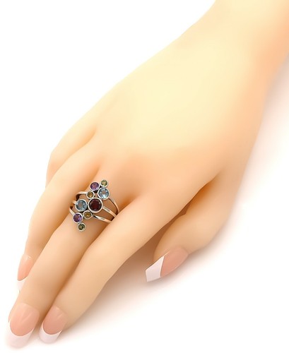 Sterling Silver 925 with Amethyst Topaz Garnet DEVATA Bali Ring DCM2314MX Size6
