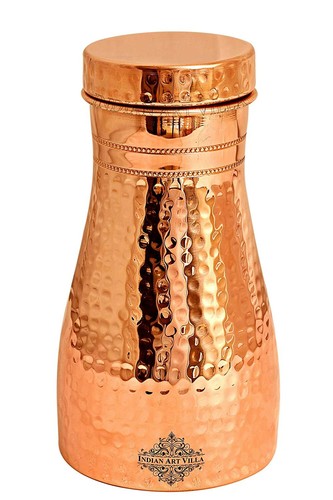 Details about / Hammered Finish Pure Copper Bedroom Bottle With Inbuilt Glass Modern Drink Ware