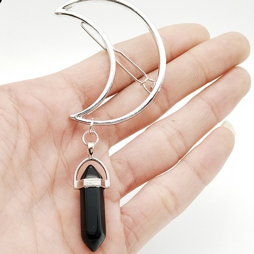 Details about / Geometric Crystal Moon Hair Clips Barrette Hexagonal Pendant Hair Accessories