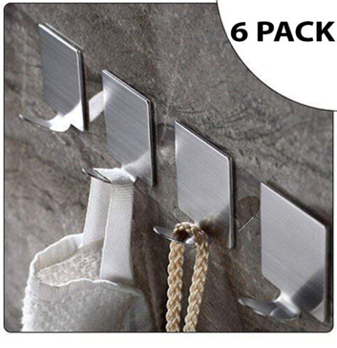 Self Adhésif Crochets en acier inoxydable solide argent Collant bâton sur mur porte Hang