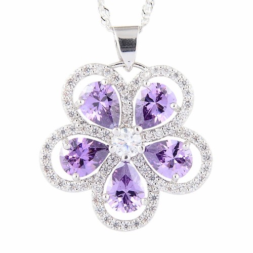 Pear Cut Purple Amethyst 18K White Gold Plated CZ Pendant N Free Chain