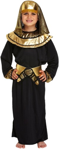 Boys Egyptian Tutankhamun Pharaoh Black Costume Book Day Kids Fancy Dress Outfit