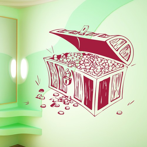 10166 Wall Tattoo Loft ® Wall Tattoo Sticker Treasure Chest Treasure Pirate Gold