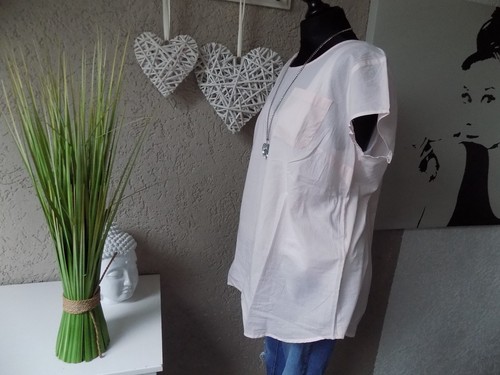 Longbluse rose Tunika Bluse Gr 46 XL NEU figurumspielend abgerundeter Saum