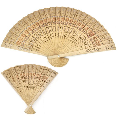 Chinese Folding Bamboo Original Wooden Carved Hand Fan fit Wedding Party SOD