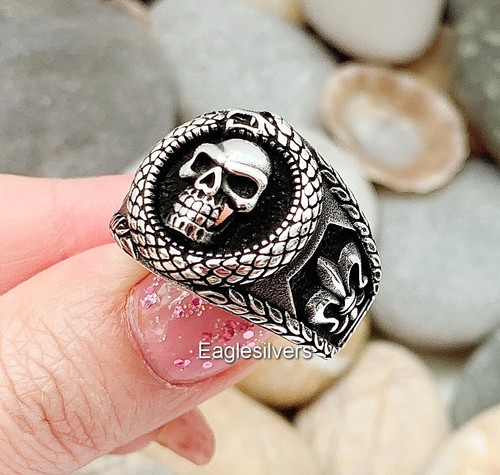 Handmade Solid 925 Sterling Silver Men/'s Women/'s Tribal Skull Gothic Ring