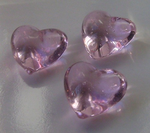NEW CLEAR PINK SMOOTH GLASS HEART SINGLE OR THREE DECORATION KEEPSAKE CRAFT HOM