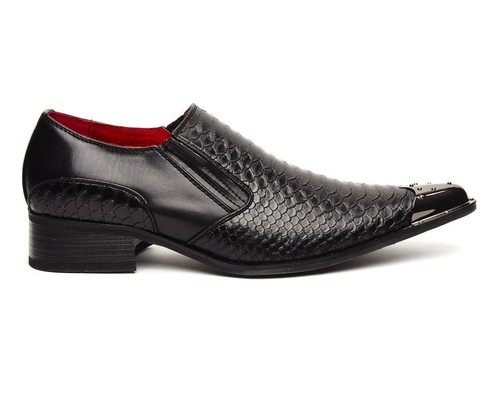 Men/'s Rossellini Shoes Black Crocodile style Leather Lined Metal Pointed