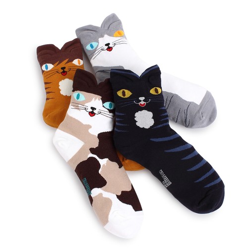 Cats Crew Socks Women Girls Animal Cat Kitten Kitty Cute Fashion 4 Pairs