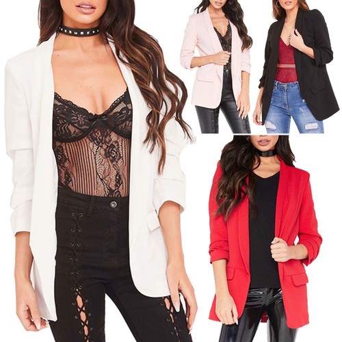 Ladies Frill Ruffle 3//4 Sleeve Long-line Duster Coat Women Jacket Blazer UK 8-26