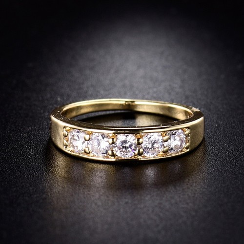 Fashion Classic Womens Wedding Band Yellow Gold Cubic Zirconia Crystal Rings UK