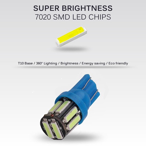 4x T10 5050 W5W 10 SMD 194 168 LED Ice Blue Car Side Wedge Tail Light Lamp Bulb