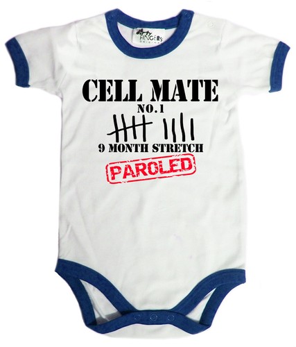 Funny Twin Baby Bodysuits with Trim /"Cell Mates 1 /& 2 9 Month Stretch Paroled/"