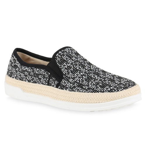 Damen Slipper Slip-ons Bast Prints Profilsohle Flats Schuhe 815816 Trendy Neu