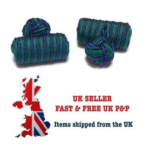 Silk Knot Cufflinks Mens Womens Blue Green Round Barrel Shirt Cuff Links UK