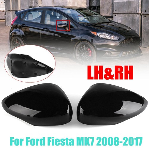 Pair LH/&RH Gloss Black Wing Door Rearview Mirror Cover For Ford Fiesta MK7 08-17