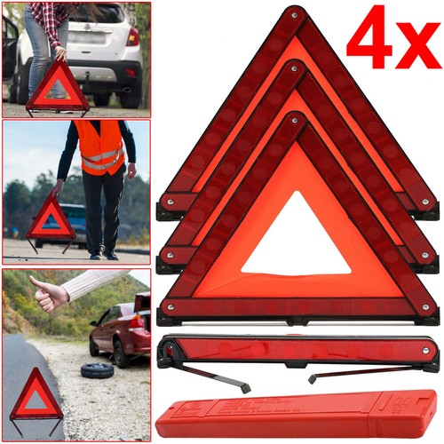 4X REFLECTIVE WARNING SIGN FORDABLE TRIANGLE CAR HAZARD BREAKDOWN EU EMERGENCY