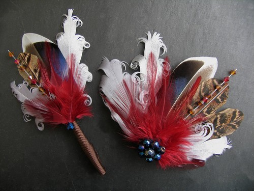 Wedding Boutonniere Pheasant Mallard Feather /"Zoe/" Brown Burgundy Blue Lapel Pin