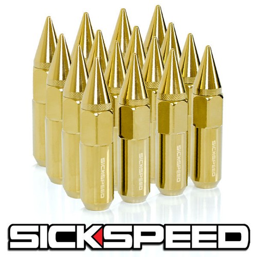 SICKSPEED 16 PC 24K GOLD SPIKED ALUMINUM 60MM LUG NUTS WHEELS//RIMS 12X1.25 L11