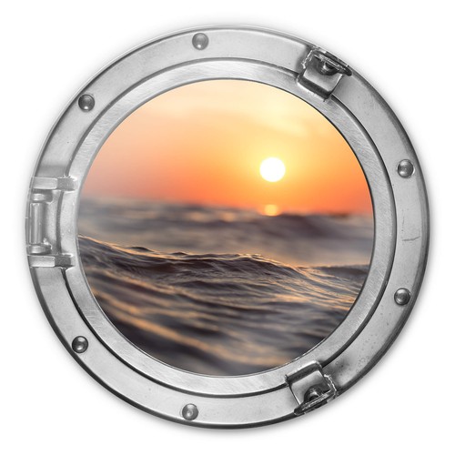Dekoration Glasbild Rund 3d Optik Bullauge Sonnenuntergang Auf Dem Meer Mobel Wohnen privathospital Dk