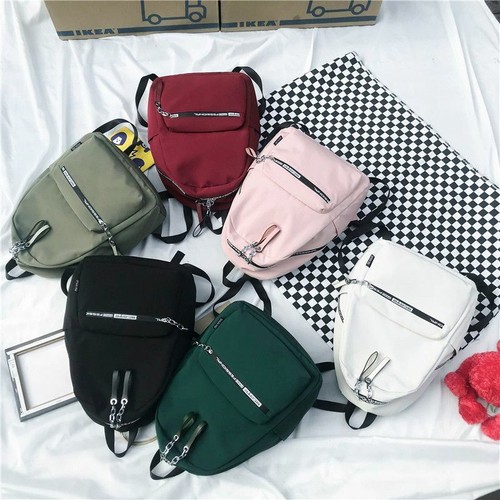 Details about / Teenage Girl Nylon Waterproof Backpack Double Zipper Close With Link Chain Style