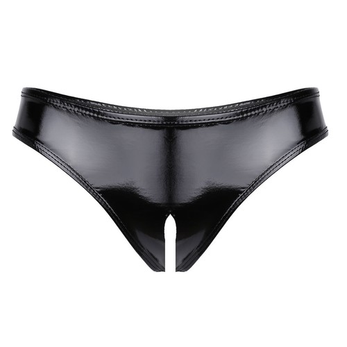 Latex Women Wetlook Leather Open Crotch Brief Panties Knicker Lingerie Underwear