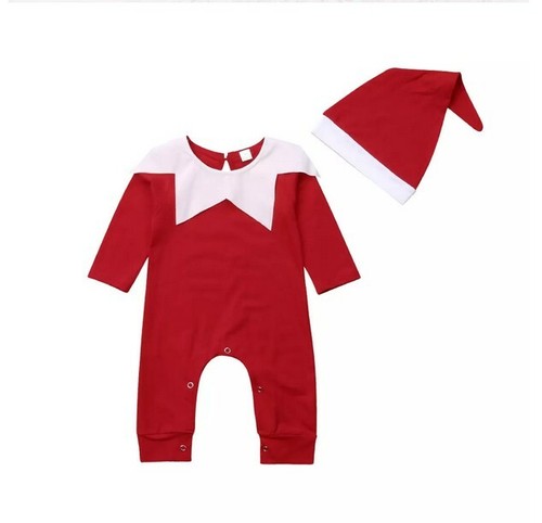 New Christmas Newborn Baby Elf Costume Boy Girl Romper Bodysuit Hat Outfits sets