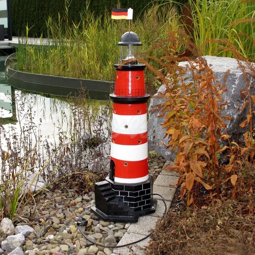 GARTEN LEUCHTTURM AMRUM SYLT 85 cm DOPPELLICHT rot weiß Figur Deko MEER NORDSEE