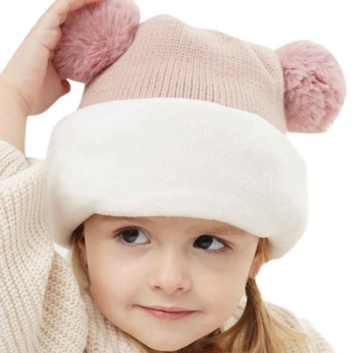 Kid Baby Unisex Hooded Scarf Caps Hat Winter Warm Soft Knit Wool Ball Hats UK
