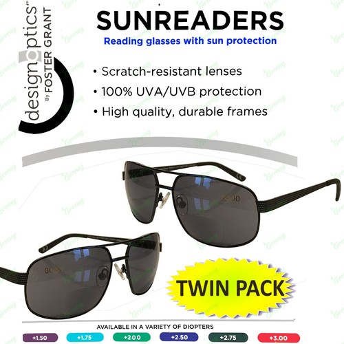 Foster Grant Design Optics 2 Pack 2.75 Unisex Sunreaders Sunglasses Gun Metal