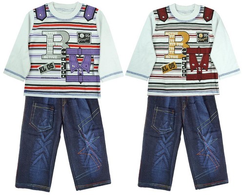 Boys Toddler B Active Stripe Long Sleeve Top /& Denim Jeans Set 12 to 36 Months