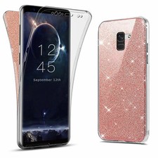 Huawei Y7 2019 360 Grad Hülle Handyhülle Full Cover Case Glitzer Rosa Pink Bling