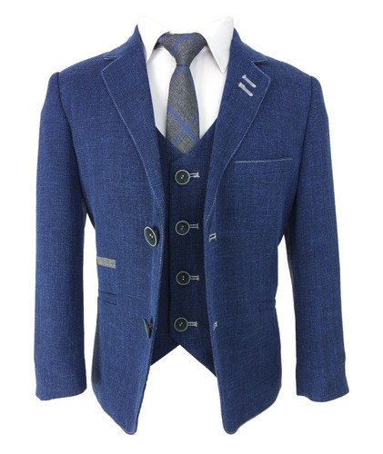 Cavani Boys Slim Fit Textured Denim Blue Page Boy Wedding Prom Communion Suit