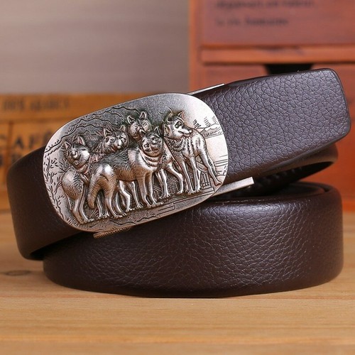 Ceinture Hommes Haute Qualité Automatique Hommes Cuir Décontractées Taille Sangle Avec Wolf Boucle
