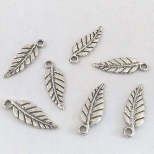 LOT de 12 PENDENTIFS perles breloques FEUILLES LEAF ARGENTE création bijoux