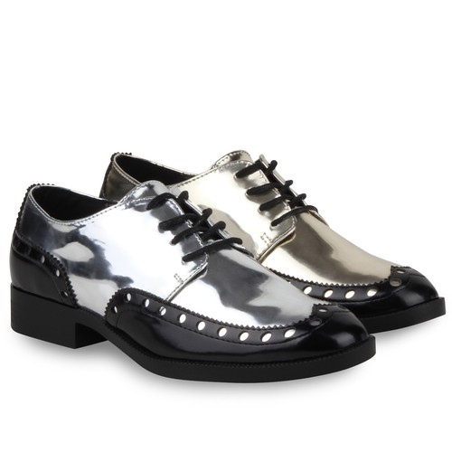 Klassische Damen Lack Schnürer Metallic Halbschuhe Dandy 79387 Schuhe