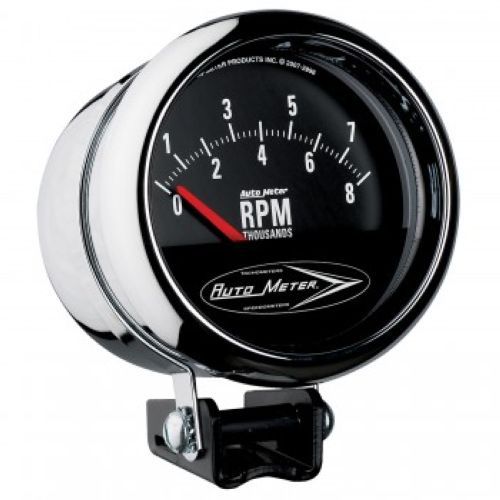 0-8,000 RPM Short Sweep Auto Meter 2897 3-3//4/" Pedestal Retro Tach Chrome