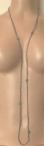 Long Blue Seed Bead Strand Necklace