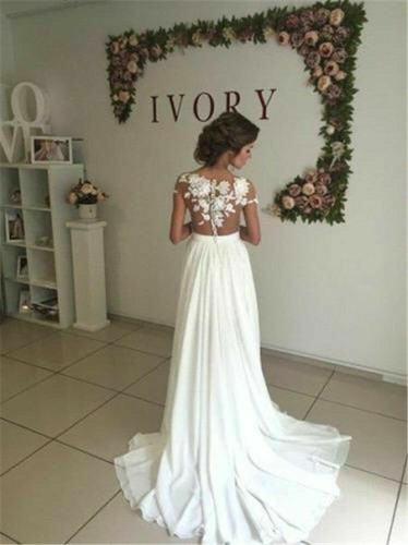 White//Ivory Bohemian Lace Wedding Dress Beach Gown Cheap A-line Bridal Gown