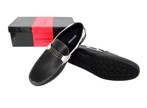 Men/'s Giovanni faux leather driving moccasins slip on shoes Navy Black M788-12