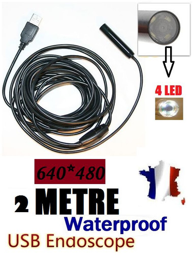 Endoscope USB couleur et étanche-Câble de 2M-Mini DV caméra espion avec LED