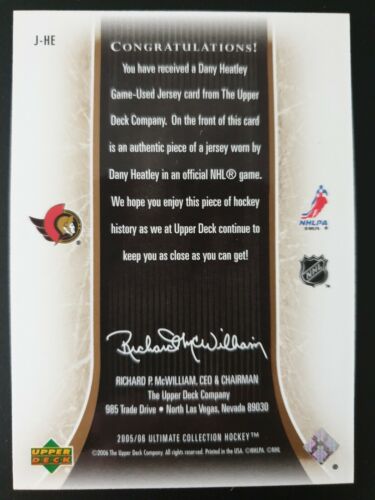 2005-06 Ultimate Collection de Jersey jhe dany Heatley #021//250