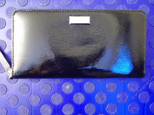 New Kate Spade Neda Bixby Place Zip Around Wallet Patent Leather Black